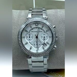 New without tags Michael Kors Silver tone Glitz Parker Chronograph watch